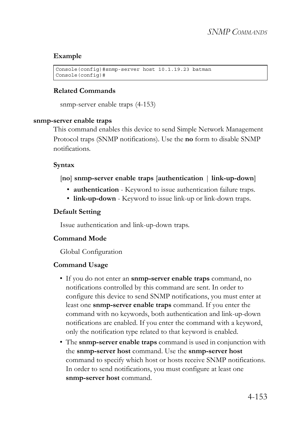 Snmp-server enable traps, Snmp-server enable traps -153, Snmp c | SMC Networks SMC TigerStack 1000 SMC8748M User Manual | Page 425 / 592