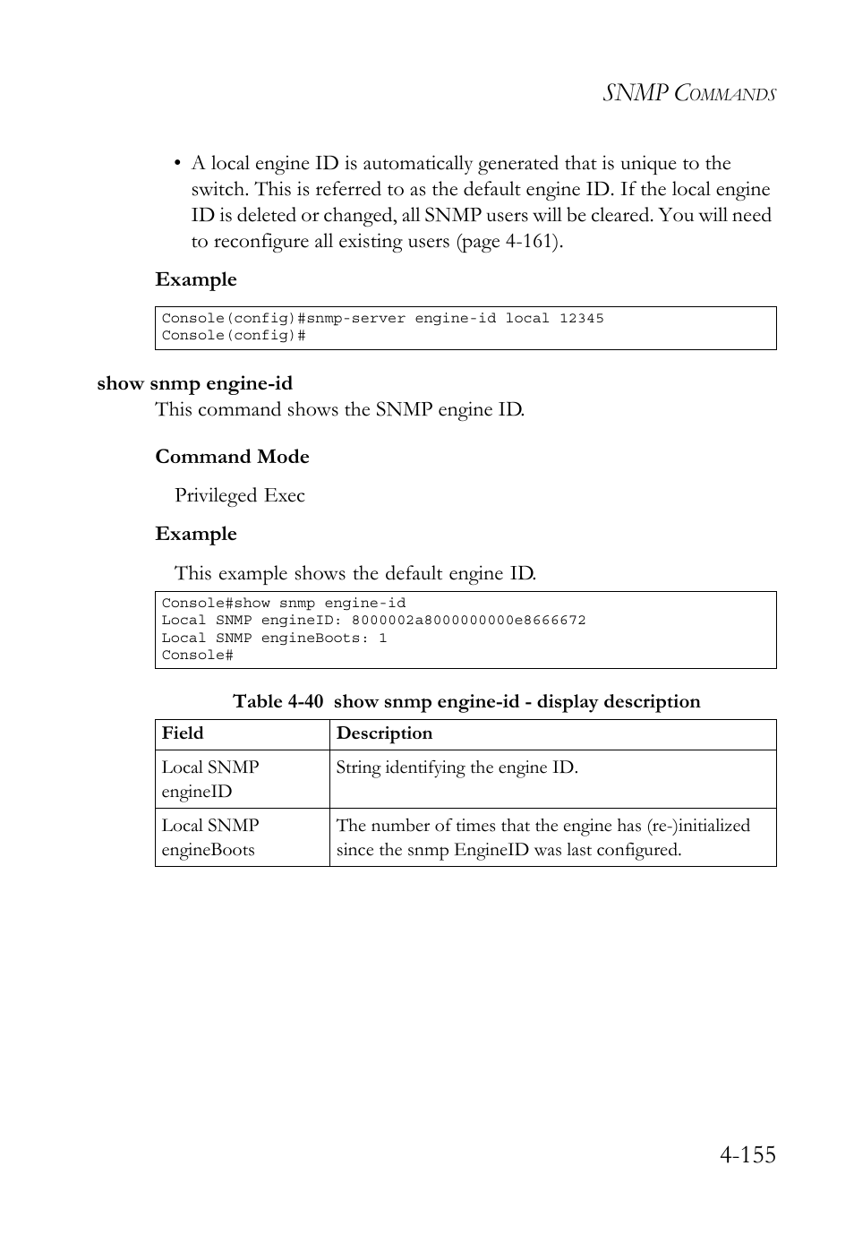 Show snmp engine-id, Show snmp engine-id -155, Snmp c | SMC Networks SMC TigerStack 1000 SMC8748M User Manual | Page 427 / 592