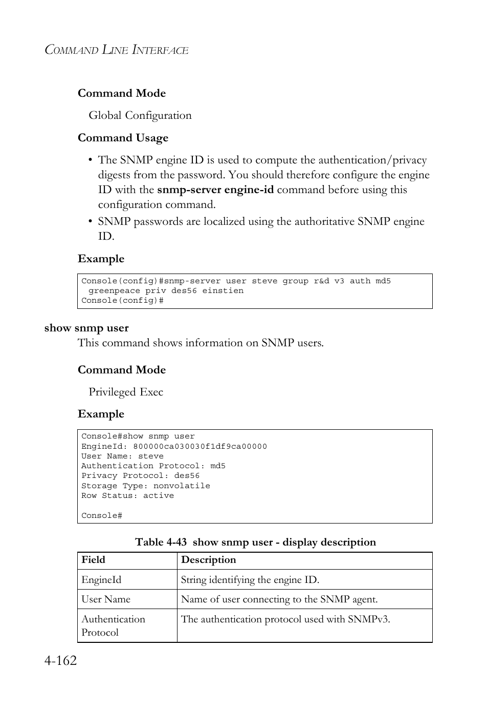 Show snmp user, Show snmp user -162 | SMC Networks SMC TigerStack 1000 SMC8748M User Manual | Page 434 / 592