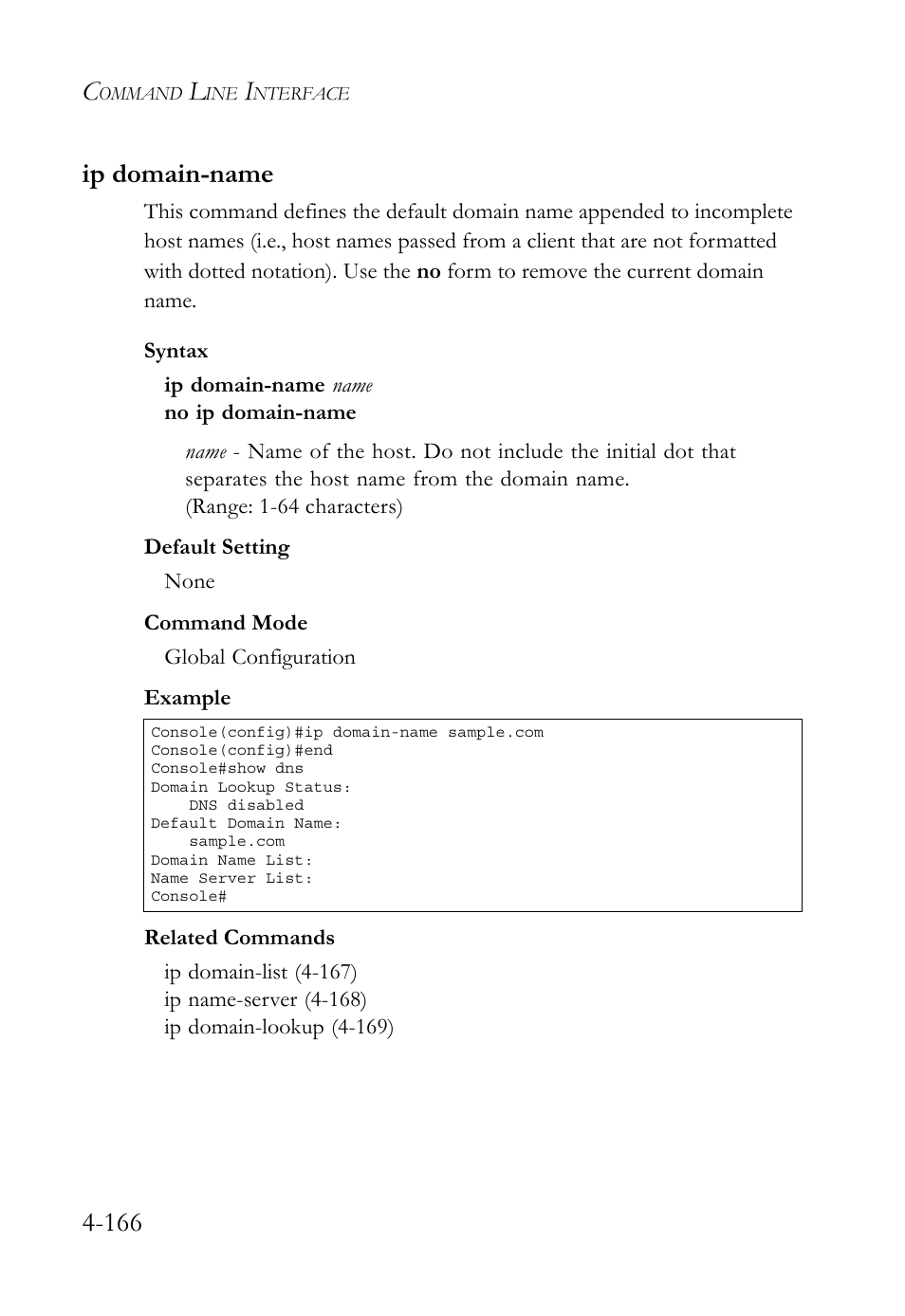 Ip domain-name, Ip domain-name -166, 166 ip domain-name | SMC Networks SMC TigerStack 1000 SMC8748M User Manual | Page 438 / 592