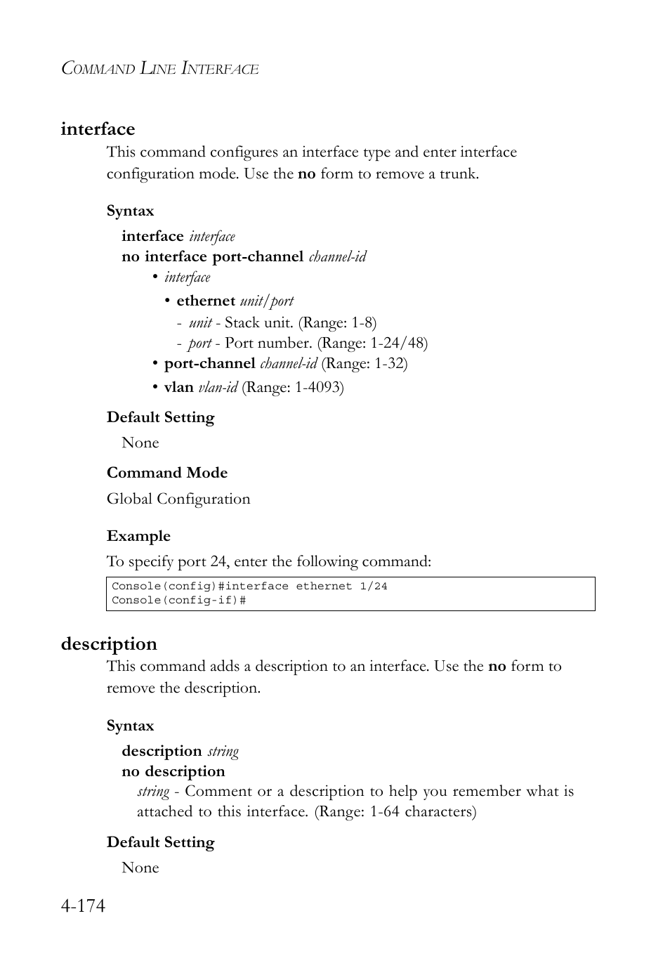 Interface, Description, Interface -174 description -174 | 174 interface | SMC Networks SMC TigerStack 1000 SMC8748M User Manual | Page 446 / 592