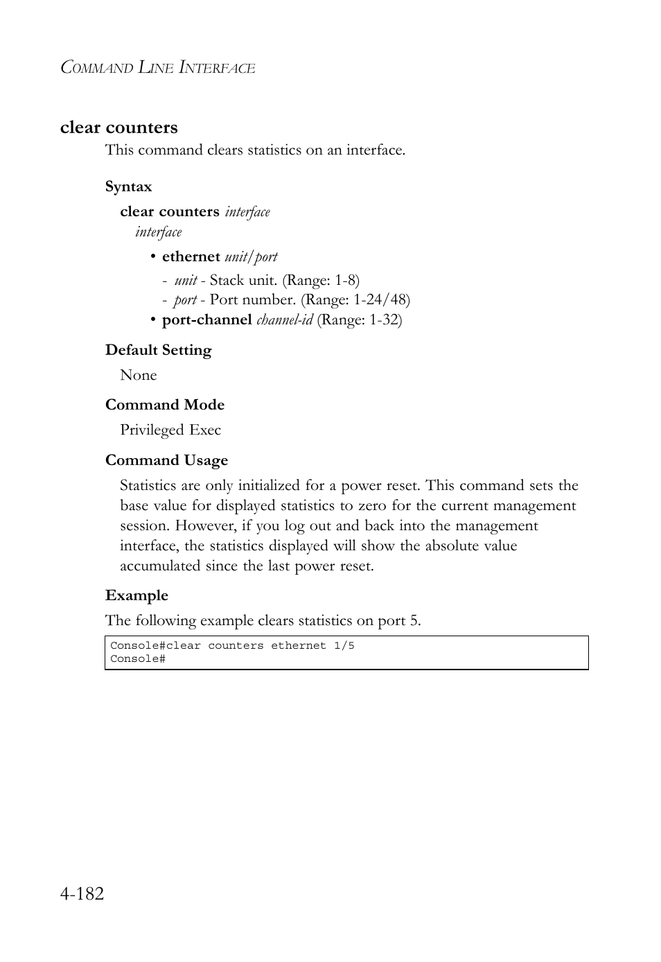 Clear counters, Clear counters -182, 182 clear counters | SMC Networks SMC TigerStack 1000 SMC8748M User Manual | Page 454 / 592