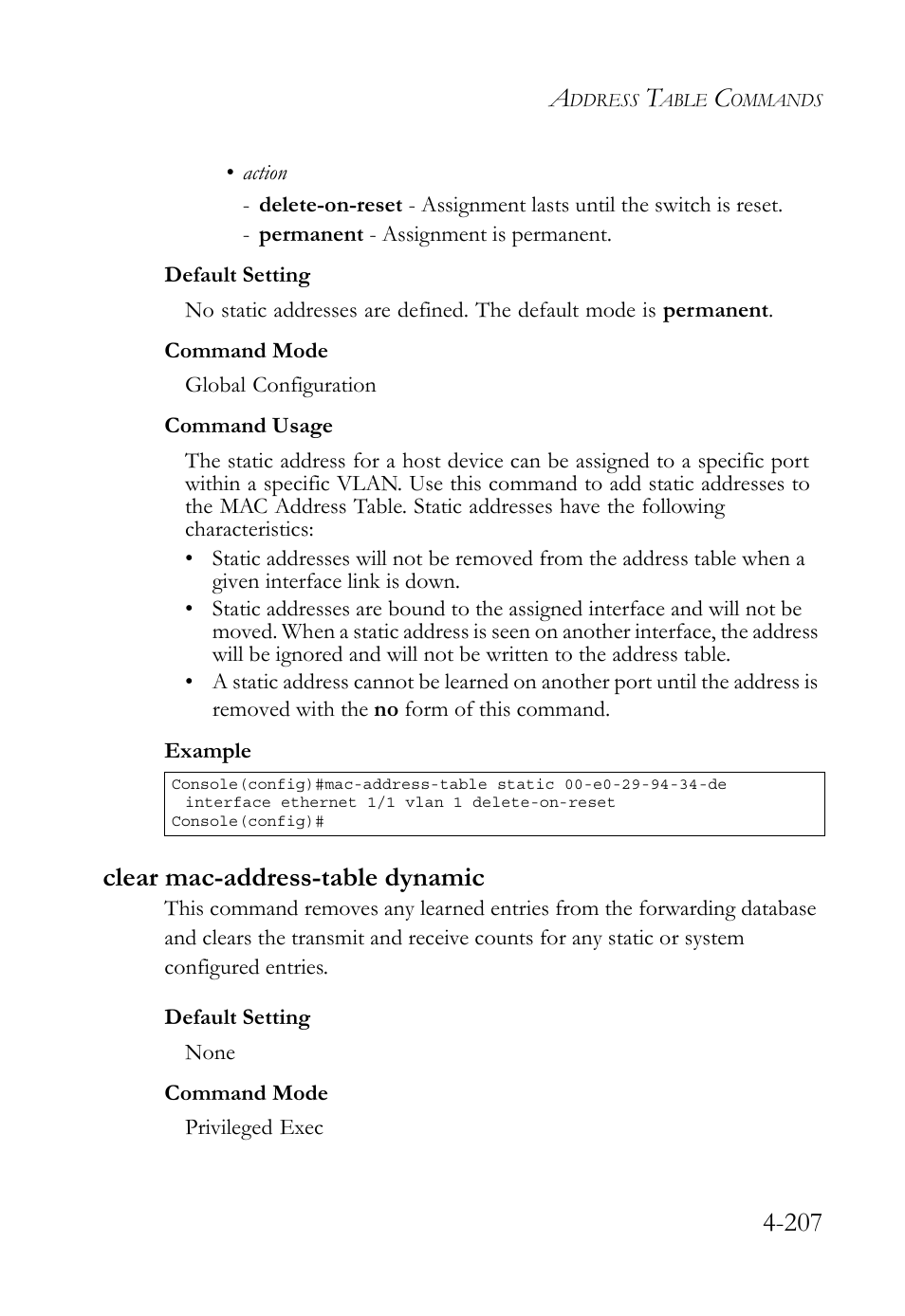 Clear mac-address-table dynamic, Clear mac-address-table dynamic -207 | SMC Networks SMC TigerStack 1000 SMC8748M User Manual | Page 479 / 592