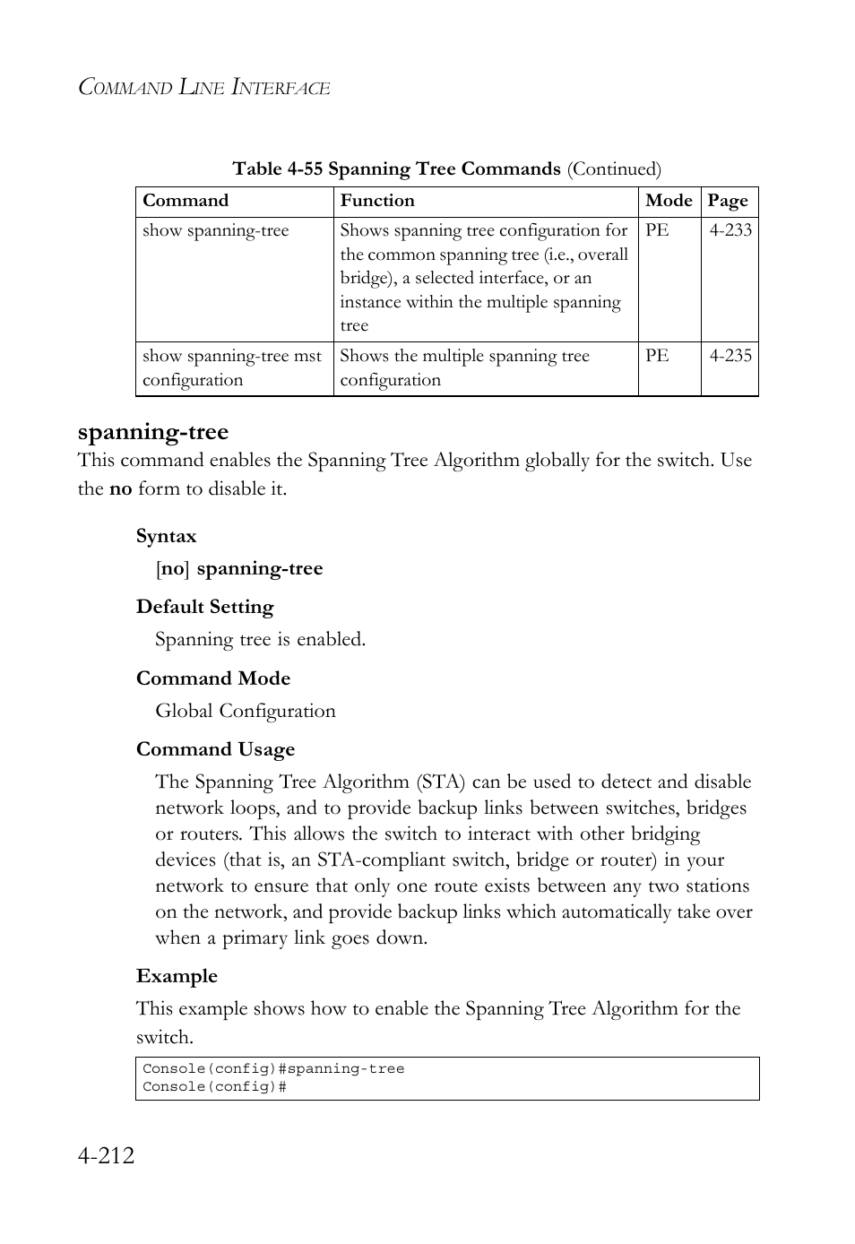 Spanning-tree, Spanning-tree -212, 212 spanning-tree | SMC Networks SMC TigerStack 1000 SMC8748M User Manual | Page 484 / 592