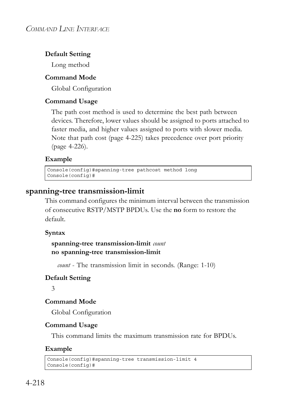 Spanning-tree transmission-limit, Spanning-tree transmission-limit -218 | SMC Networks SMC TigerStack 1000 SMC8748M User Manual | Page 490 / 592