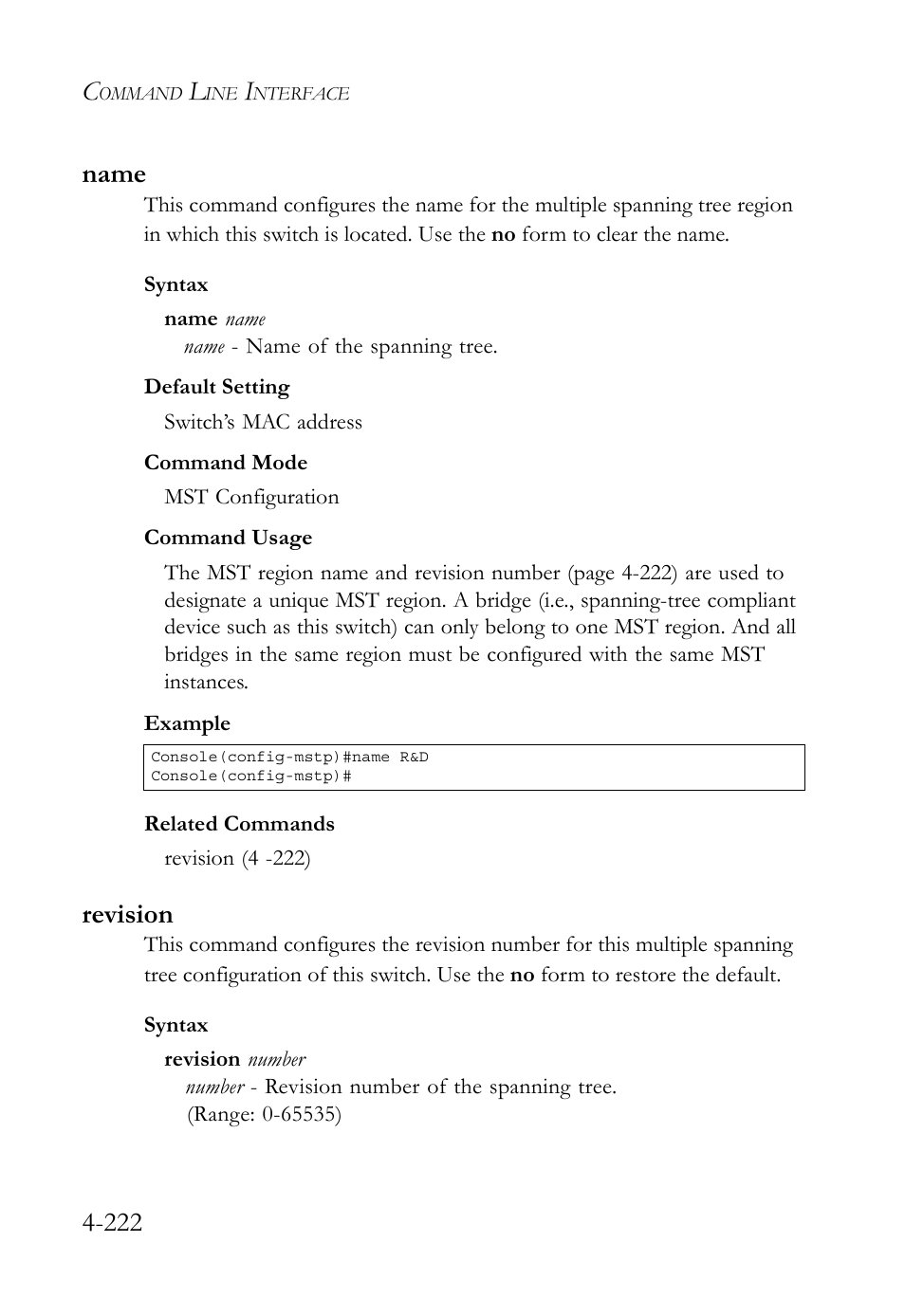 Name, Revision, Name -222 revision -222 | Name (4 -222) revision (4 -222), 222 name | SMC Networks SMC TigerStack 1000 SMC8748M User Manual | Page 494 / 592