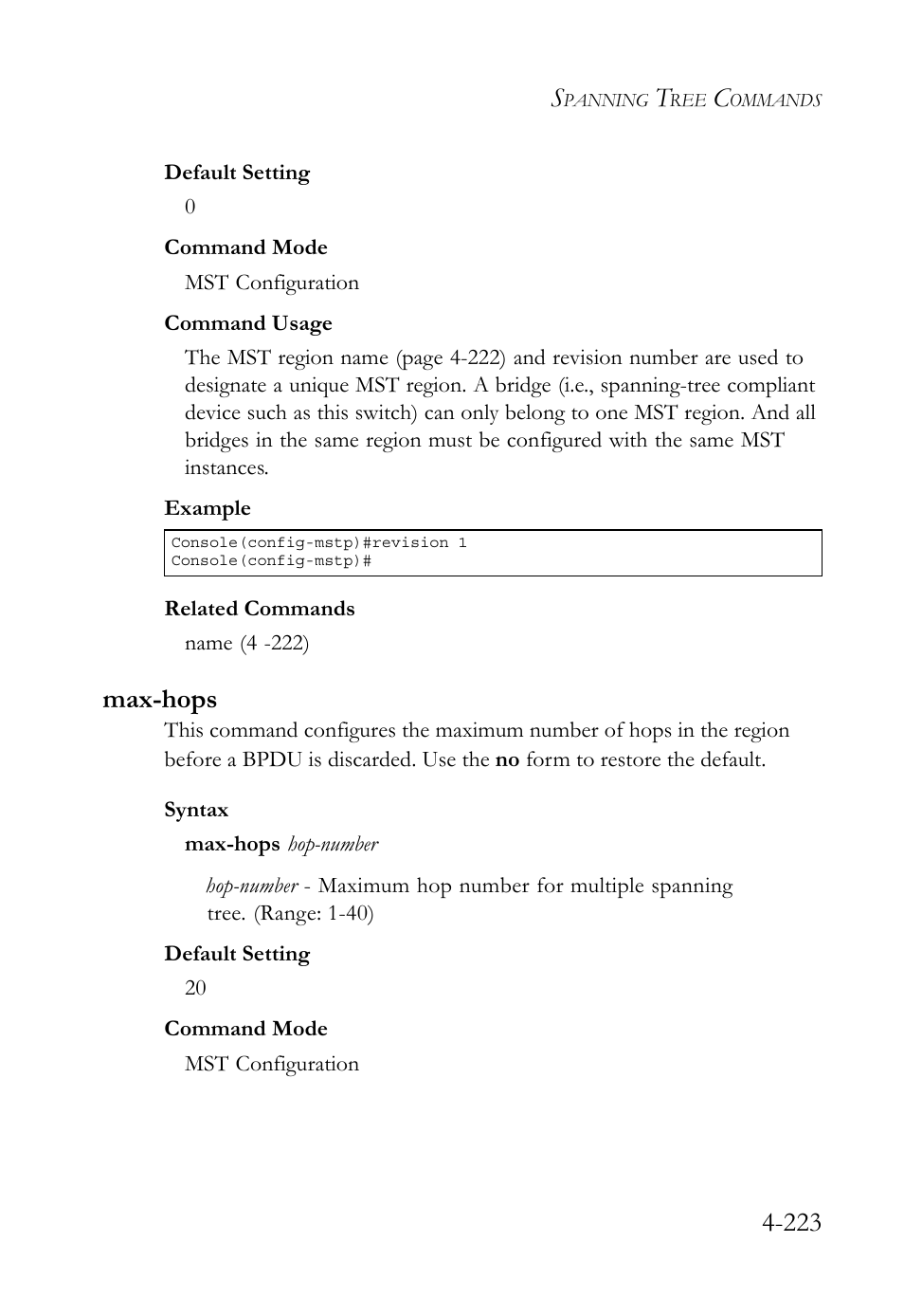 Max-hops, Max-hops -223, Max-hops (4 -223) | SMC Networks SMC TigerStack 1000 SMC8748M User Manual | Page 495 / 592