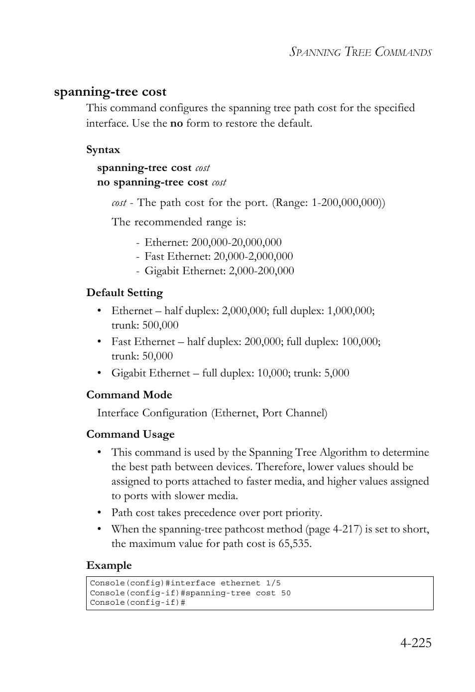 Spanning-tree cost, Spanning-tree cost -225, 225 spanning-tree cost | SMC Networks SMC TigerStack 1000 SMC8748M User Manual | Page 497 / 592