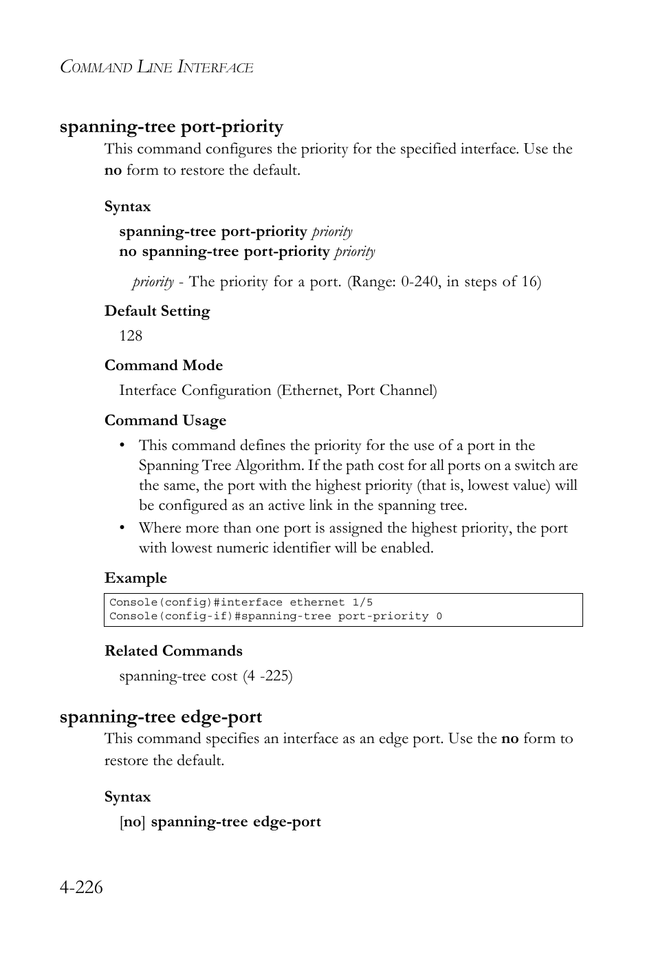 Spanning-tree port-priority, Spanning-tree edge-port, 226 spanning-tree port-priority | SMC Networks SMC TigerStack 1000 SMC8748M User Manual | Page 498 / 592
