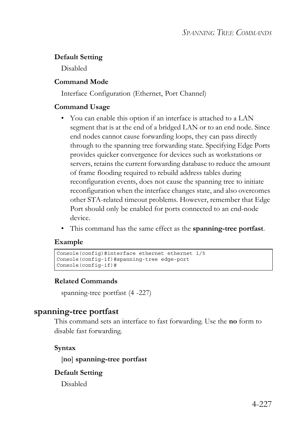 Spanning-tree portfast, Spanning-tree portfast -227 | SMC Networks SMC TigerStack 1000 SMC8748M User Manual | Page 499 / 592