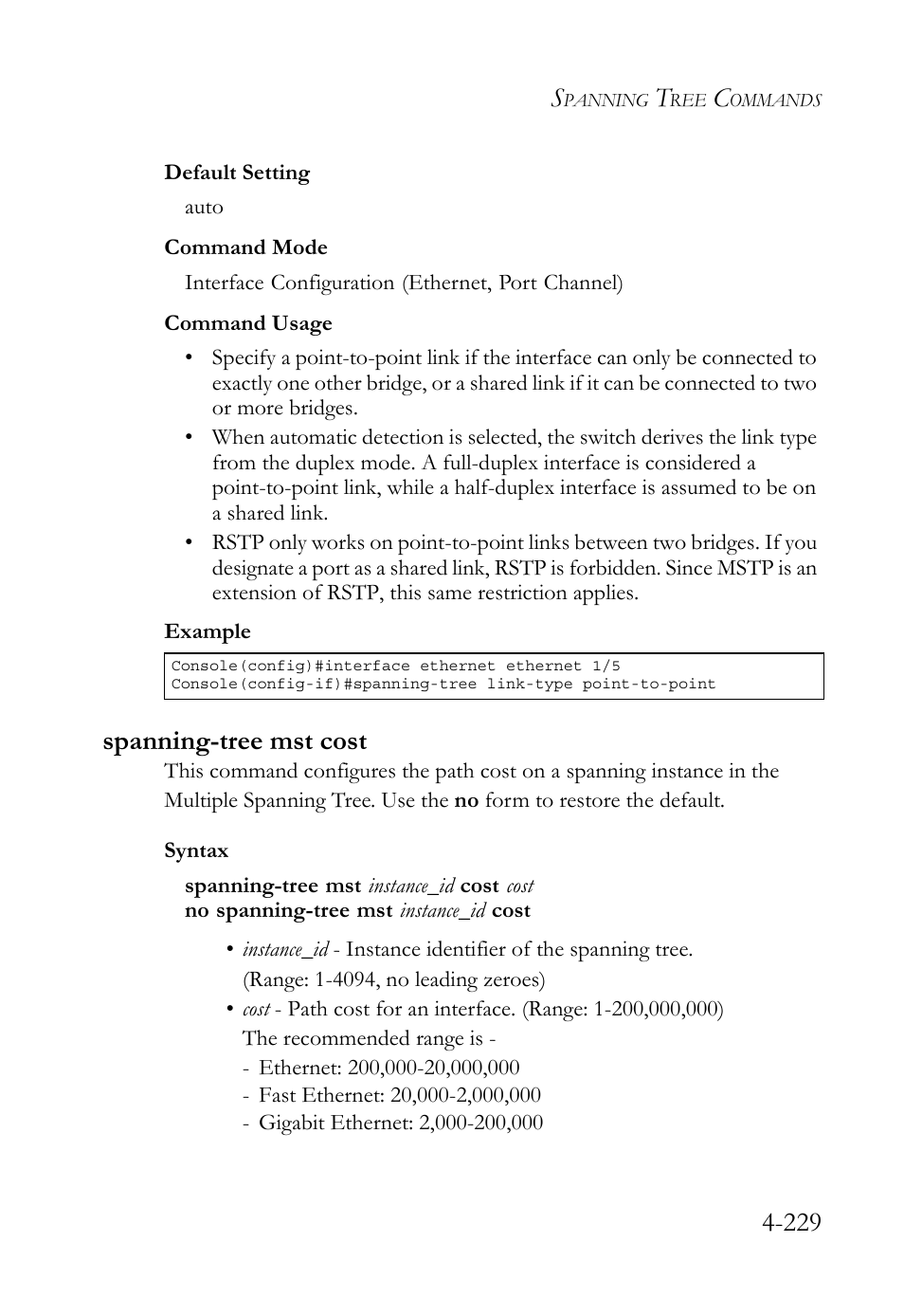 Spanning-tree mst cost, Spanning-tree mst cost -229 | SMC Networks SMC TigerStack 1000 SMC8748M User Manual | Page 501 / 592