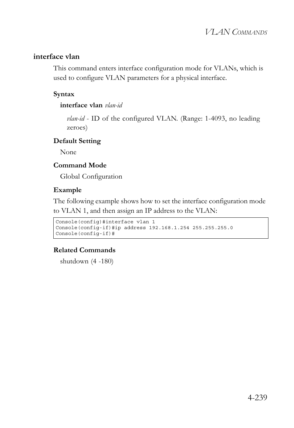 Interface vlan, Interface vlan -239, Vlan c | SMC Networks SMC TigerStack 1000 SMC8748M User Manual | Page 511 / 592