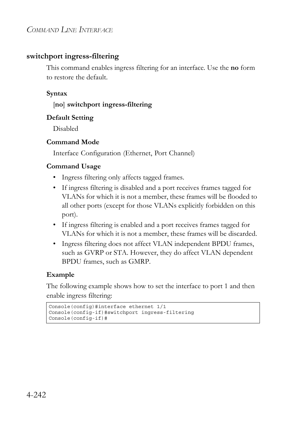 Switchport ingress-filtering, Switchport ingress-filtering -242 | SMC Networks SMC TigerStack 1000 SMC8748M User Manual | Page 514 / 592