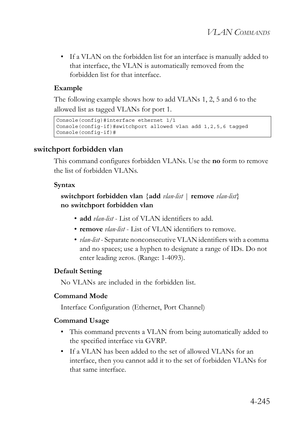 Switchport forbidden vlan, Switchport forbidden vlan -245, Vlan c | SMC Networks SMC TigerStack 1000 SMC8748M User Manual | Page 517 / 592