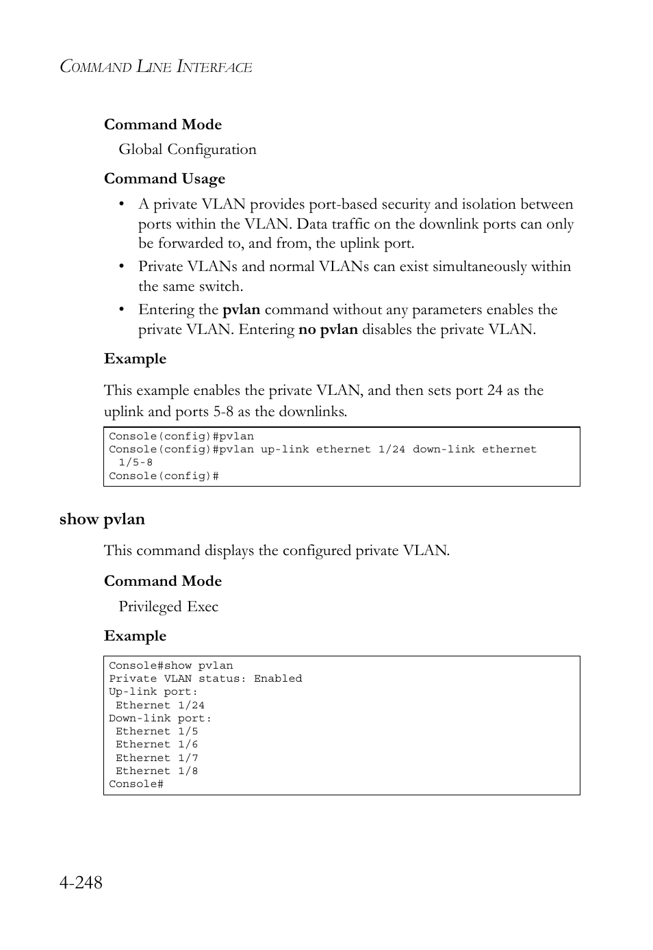 Show pvlan, Show pvlan -248 | SMC Networks SMC TigerStack 1000 SMC8748M User Manual | Page 520 / 592