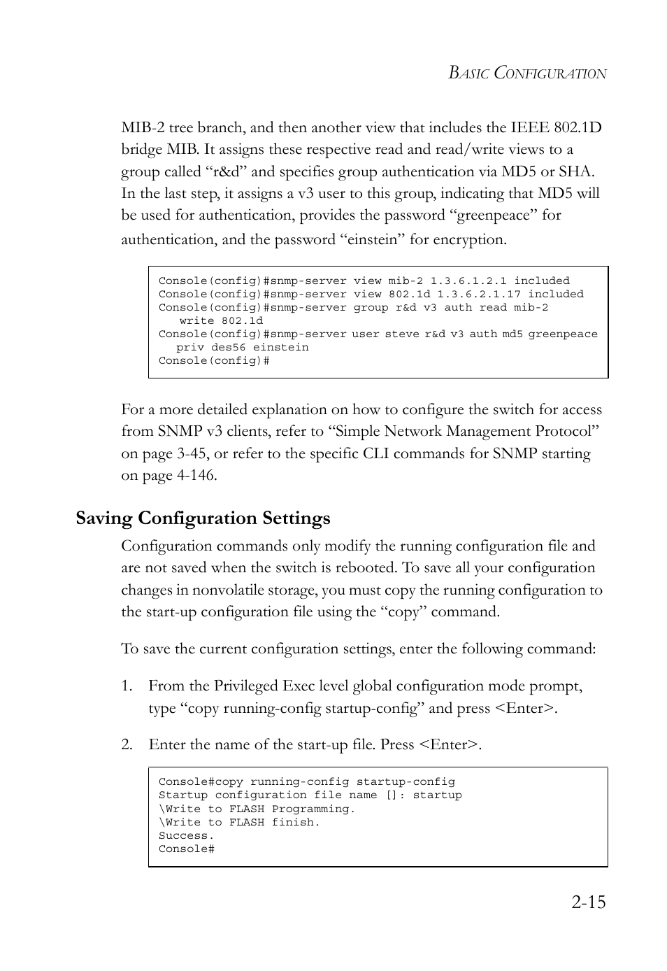 Saving configuration settings, Saving configuration settings -15 | SMC Networks SMC TigerStack 1000 SMC8748M User Manual | Page 53 / 592