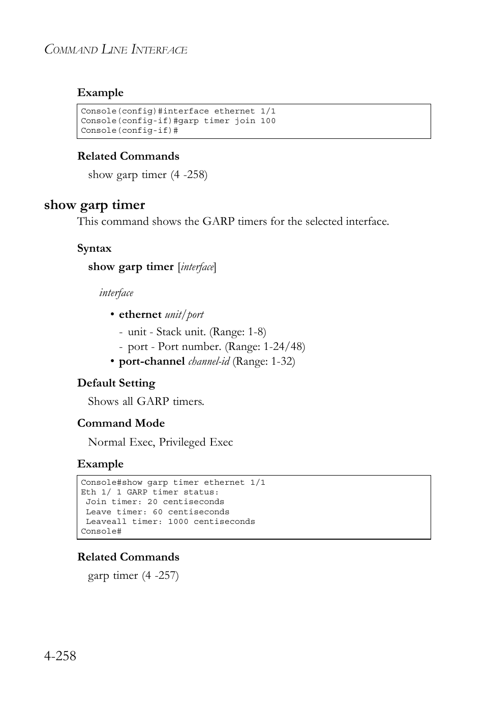 Show garp timer, Show garp timer -258 | SMC Networks SMC TigerStack 1000 SMC8748M User Manual | Page 530 / 592