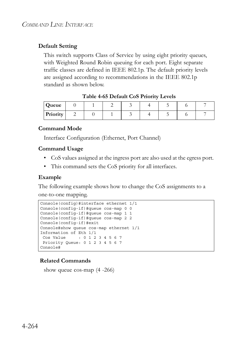 Table 4-65 default cos priority levels -264 | SMC Networks SMC TigerStack 1000 SMC8748M User Manual | Page 536 / 592