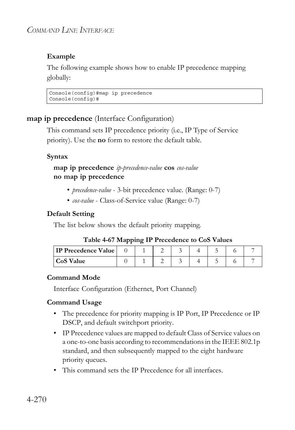 Map ip precedence (interface configuration), Map ip precedence (interface configuration) -270 | SMC Networks SMC TigerStack 1000 SMC8748M User Manual | Page 542 / 592