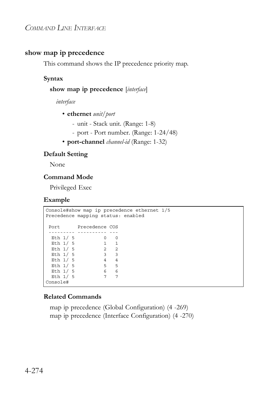 Show map ip precedence, Show map ip precedence -274 | SMC Networks SMC TigerStack 1000 SMC8748M User Manual | Page 546 / 592