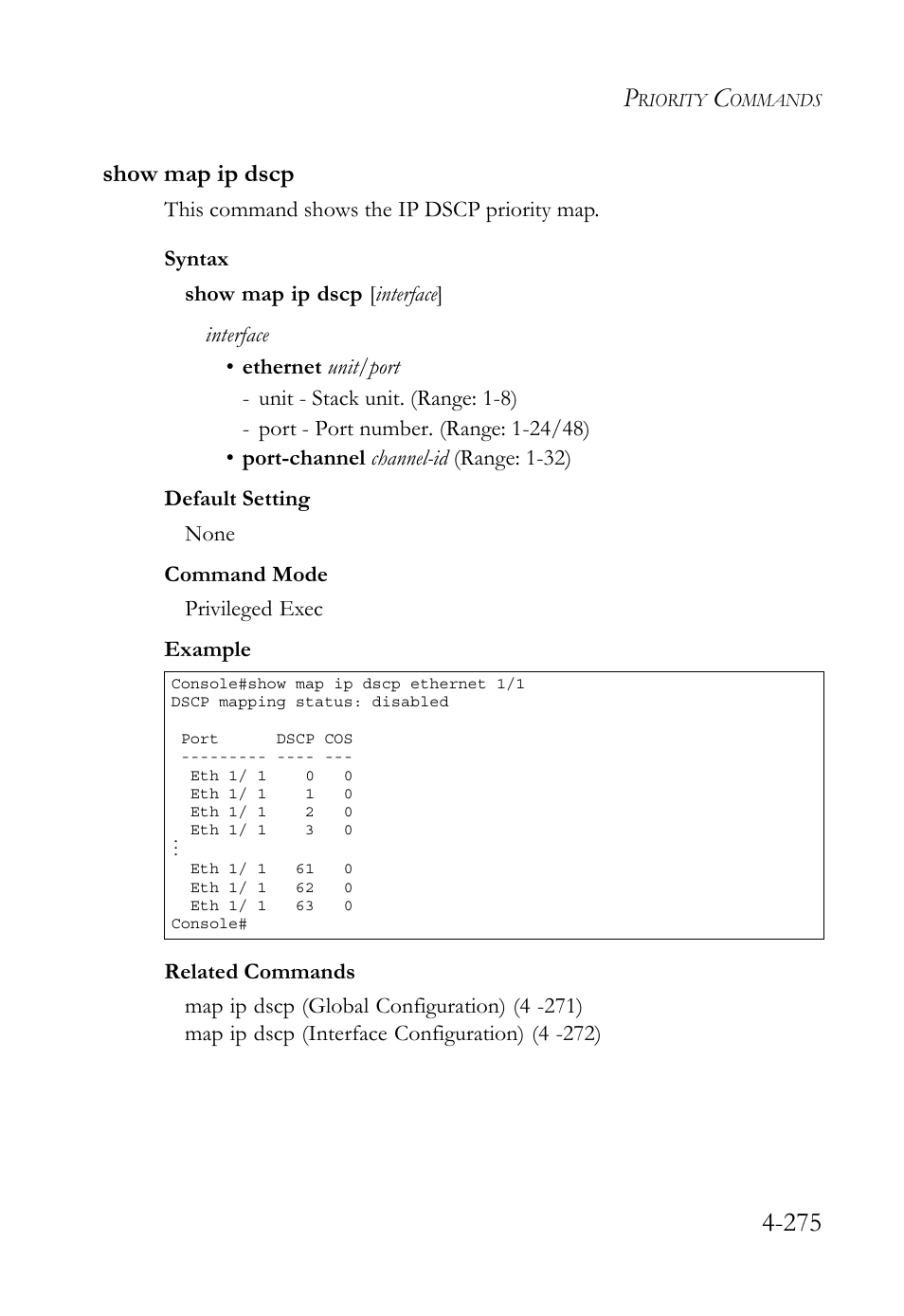 Show map ip dscp, Show map ip dscp -275 | SMC Networks SMC TigerStack 1000 SMC8748M User Manual | Page 547 / 592