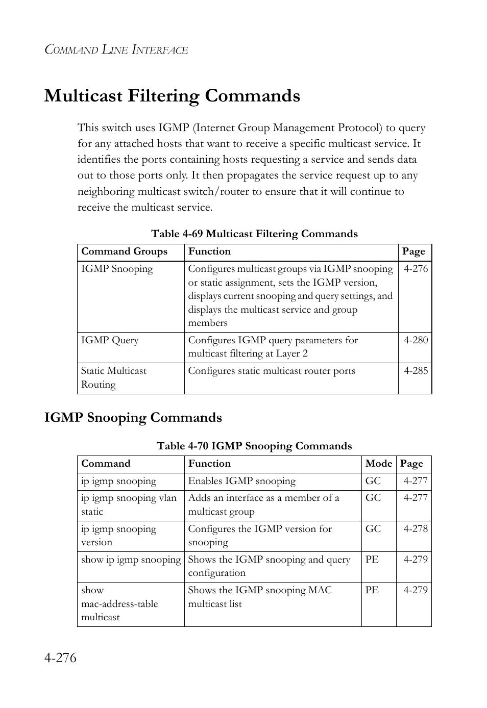 Multicast filtering commands, Igmp snooping commands, Multicast filtering commands -276 | Igmp snooping commands -276 | SMC Networks SMC TigerStack 1000 SMC8748M User Manual | Page 548 / 592