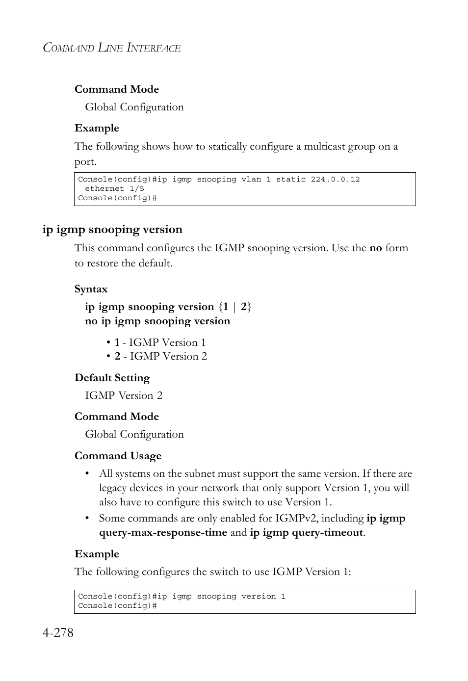 Ip igmp snooping version, Ip igmp snooping version -278 | SMC Networks SMC TigerStack 1000 SMC8748M User Manual | Page 550 / 592