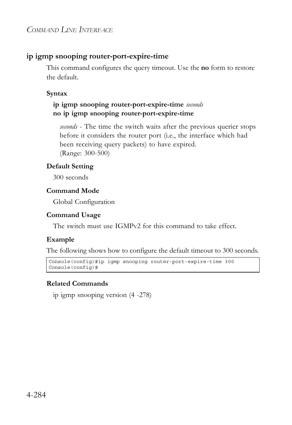 Ip igmp snooping router-port-expire-time, Ip igmp snooping router-port-expire-time -284 | SMC Networks SMC TigerStack 1000 SMC8748M User Manual | Page 556 / 592