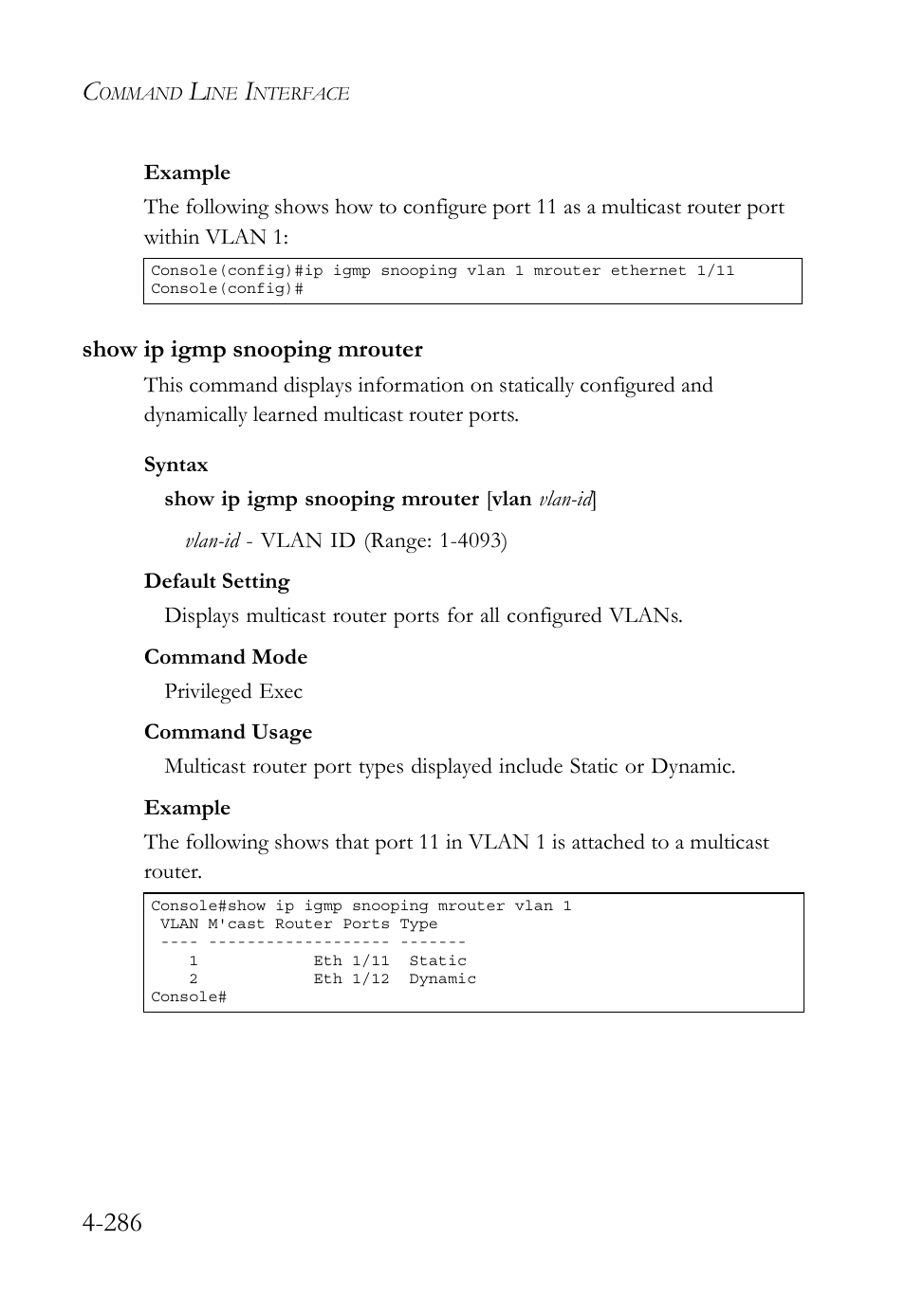 Show ip igmp snooping mrouter, Show ip igmp snooping mrouter -286 | SMC Networks SMC TigerStack 1000 SMC8748M User Manual | Page 558 / 592