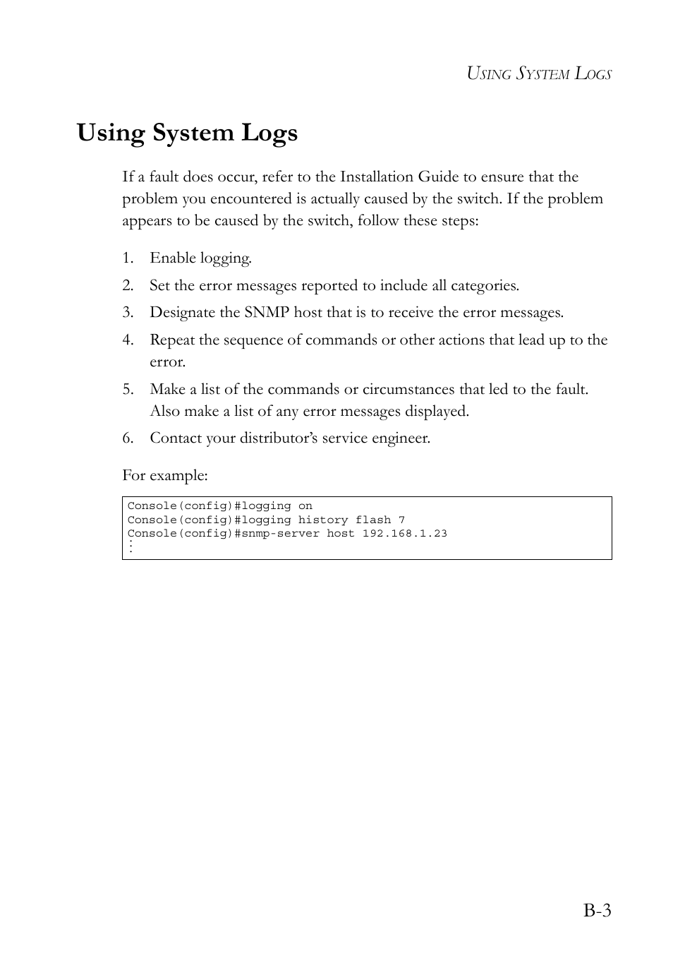 Using system logs | SMC Networks SMC TigerStack 1000 SMC8748M User Manual | Page 575 / 592