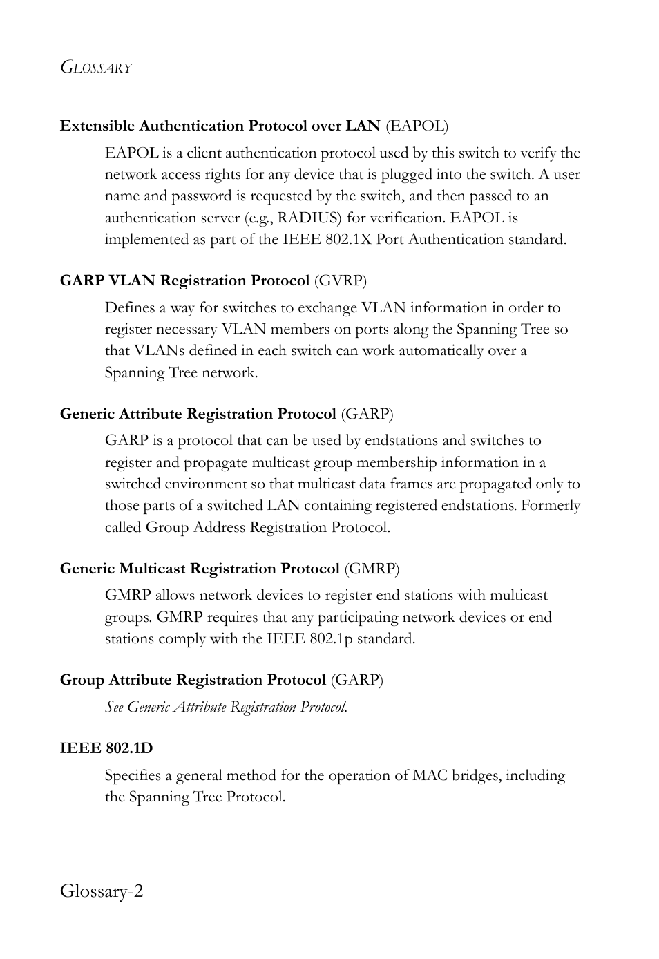 Glossary-2 | SMC Networks SMC TigerStack 1000 SMC8748M User Manual | Page 578 / 592