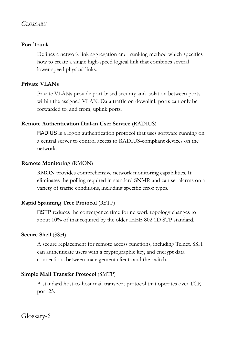 Glossary-6 | SMC Networks SMC TigerStack 1000 SMC8748M User Manual | Page 582 / 592