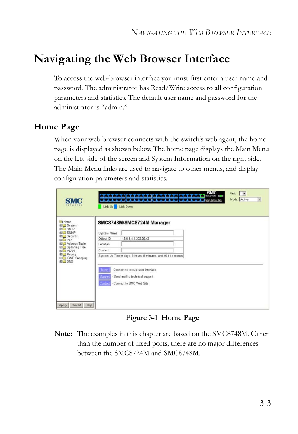 Navigating the web browser interface, Navigating the web browser interface -3, Figure 3-1 | SMC Networks SMC TigerStack 1000 SMC8748M User Manual | Page 59 / 592