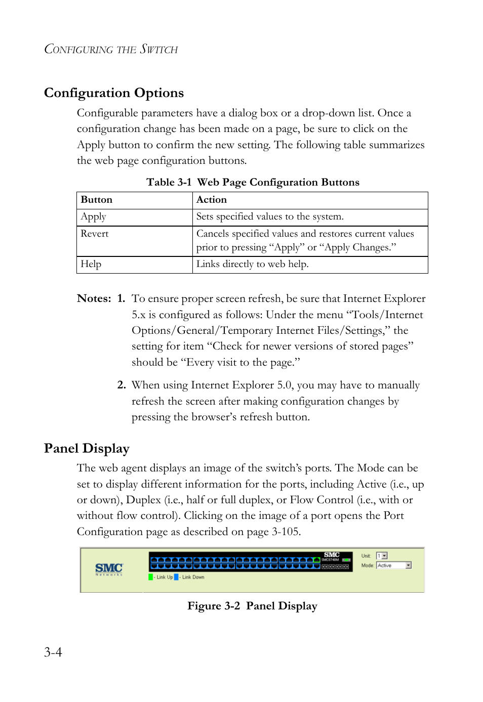 Configuration options, Panel display, Configuration options -4 panel display -4 | Table 3-1, Figure 3-2, Panel display -4, 4 configuration options | SMC Networks SMC TigerStack 1000 SMC8748M User Manual | Page 60 / 592