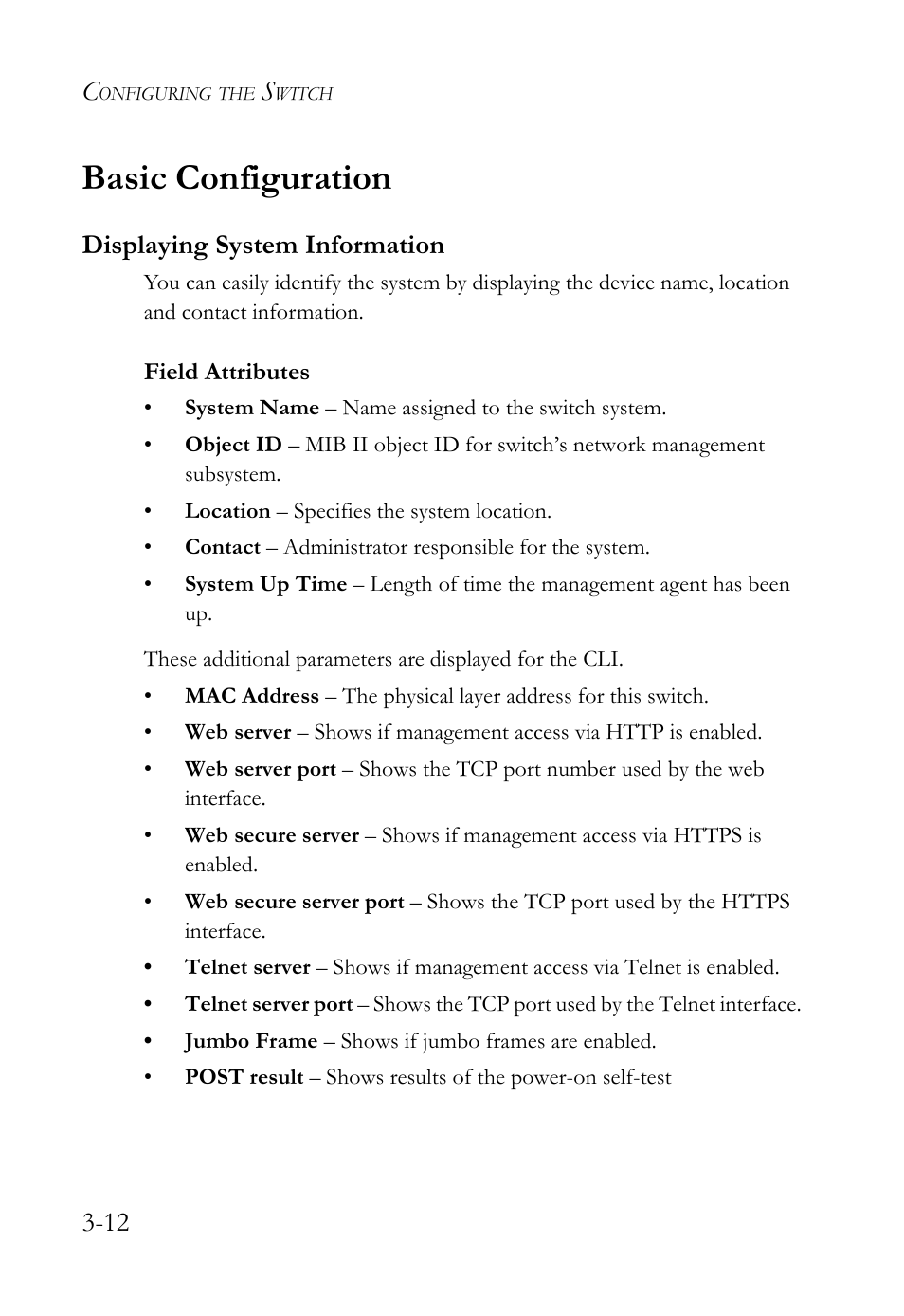 Basic configuration, Displaying system information, Basic configuration -12 | Displaying system information -12 | SMC Networks SMC TigerStack 1000 SMC8748M User Manual | Page 68 / 592