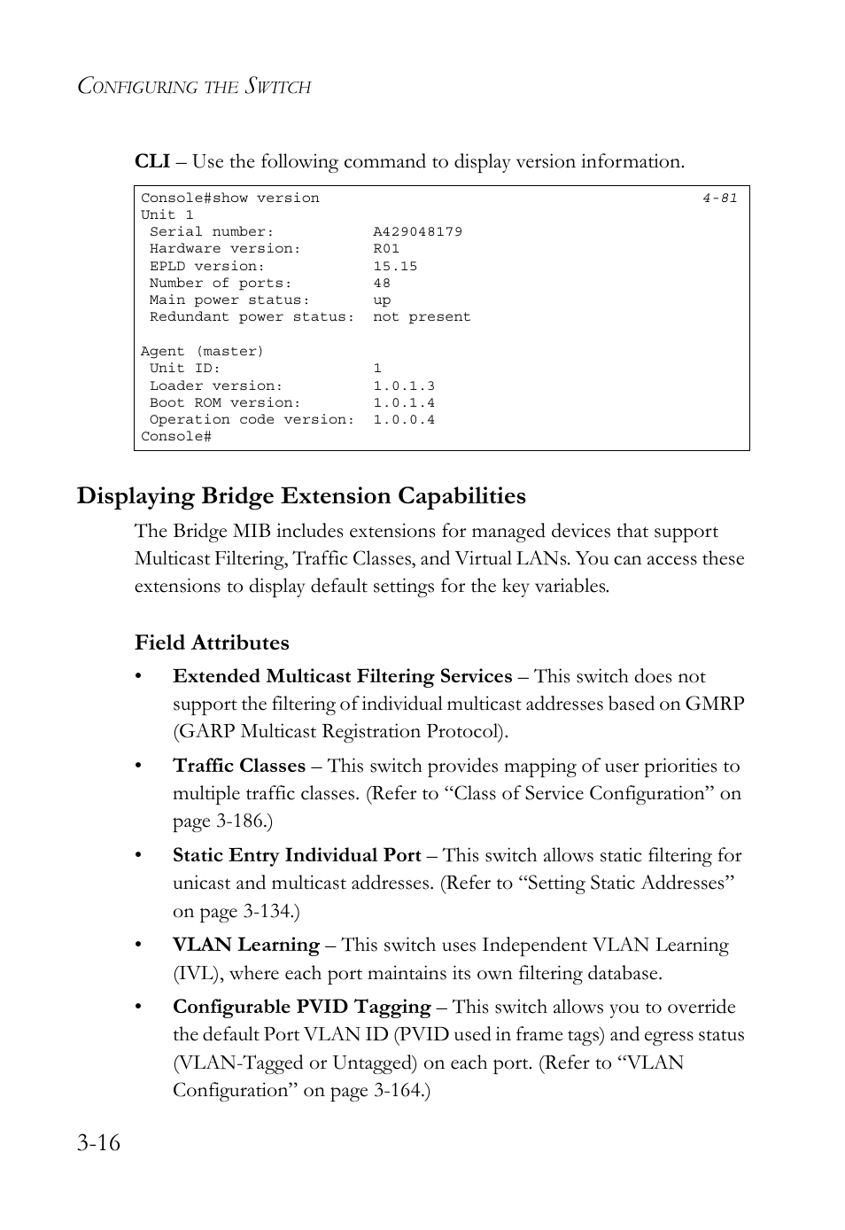 Displaying bridge extension capabilities, Displaying bridge extension capabilities -16 | SMC Networks SMC TigerStack 1000 SMC8748M User Manual | Page 72 / 592