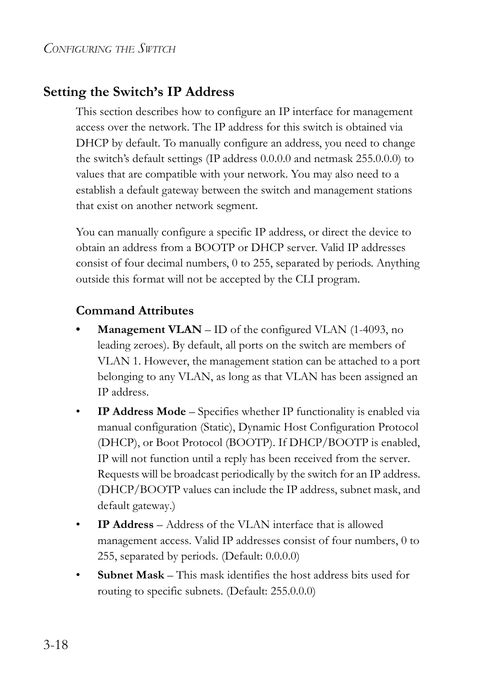 Setting the switch’s ip address, Setting the switch’s ip address -18, 18 setting the switch’s ip address | SMC Networks SMC TigerStack 1000 SMC8748M User Manual | Page 74 / 592