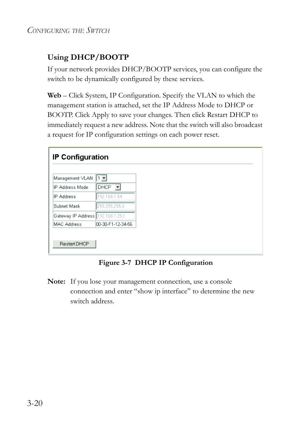 Using dhcp/bootp, Using dhcp/bootp -20, Figure 3-7 | Dhcp ip configuration -20 | SMC Networks SMC TigerStack 1000 SMC8748M User Manual | Page 76 / 592