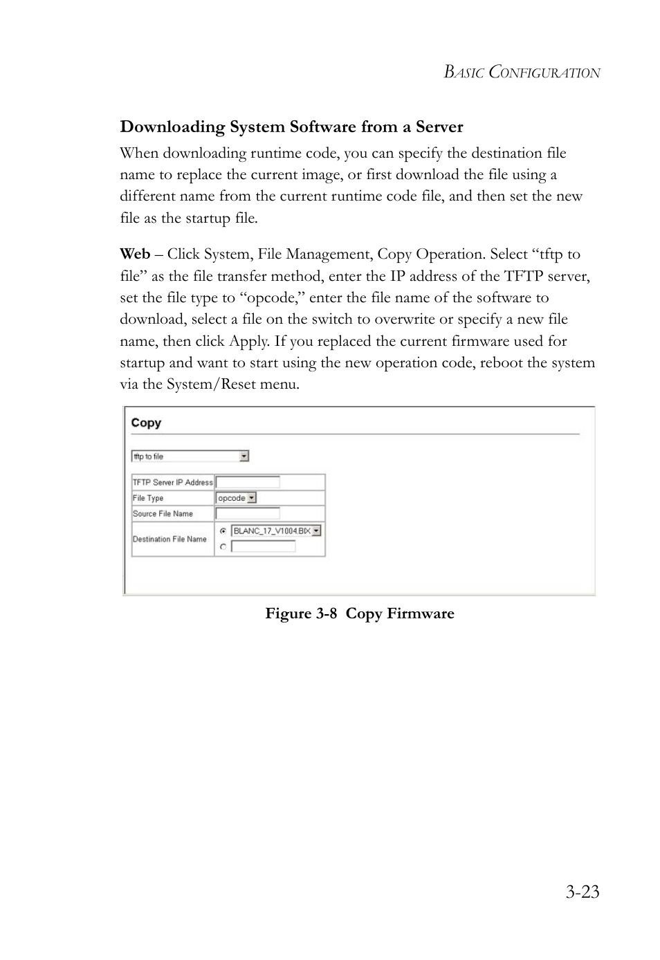 Downloading system software from a server, Downloading system software from a server -23, Figure 3-8 | Copy firmware -23 | SMC Networks SMC TigerStack 1000 SMC8748M User Manual | Page 79 / 592