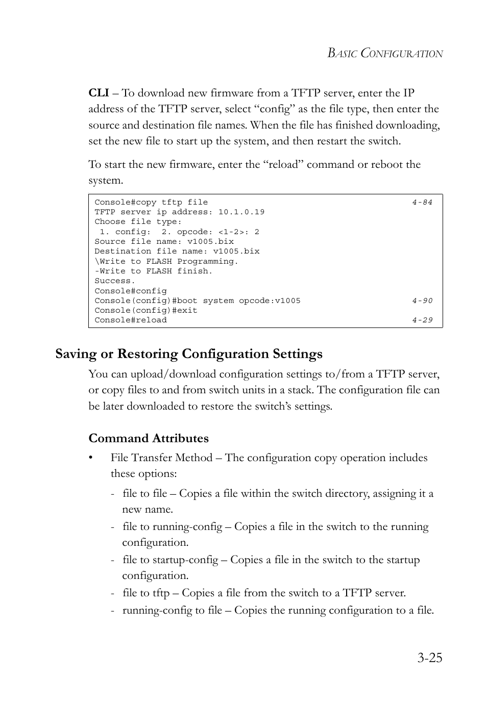 Saving or restoring configuration settings, Saving or restoring configuration settings -25, Command attributes | SMC Networks SMC TigerStack 1000 SMC8748M User Manual | Page 81 / 592