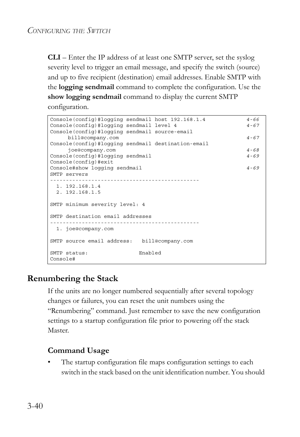 Renumbering the stack, Renumbering the stack -40, Command usage | SMC Networks SMC TigerStack 1000 SMC8748M User Manual | Page 96 / 592