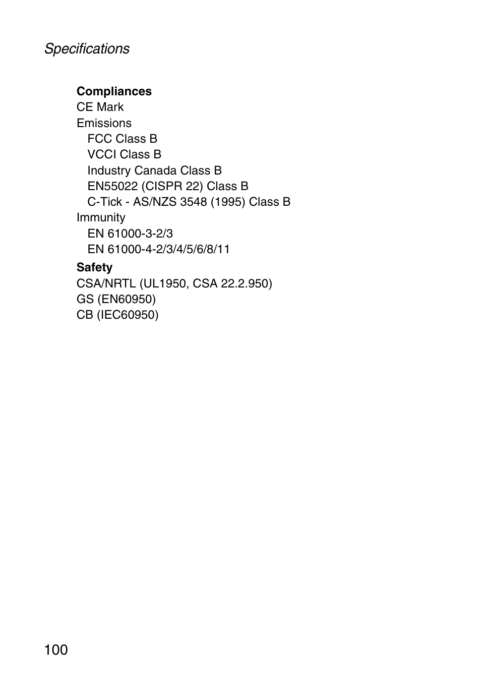 Specifications 100 | SMC Networks SMC Barricade g SMC2804WBR User Manual | Page 110 / 114