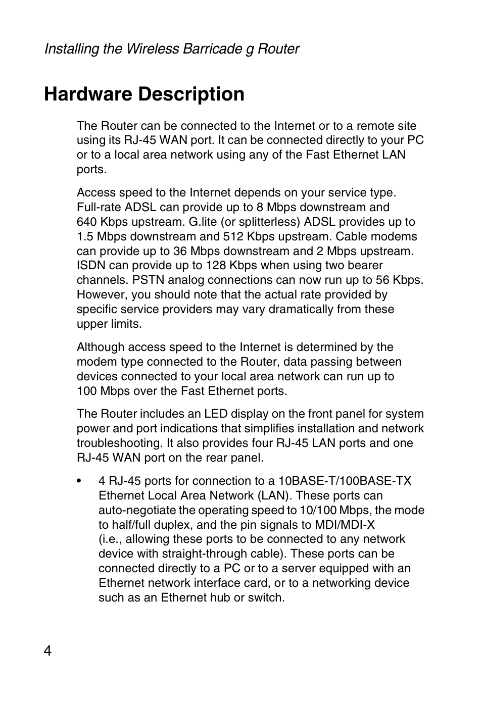 Hardware description | SMC Networks SMC Barricade g SMC2804WBR User Manual | Page 14 / 114