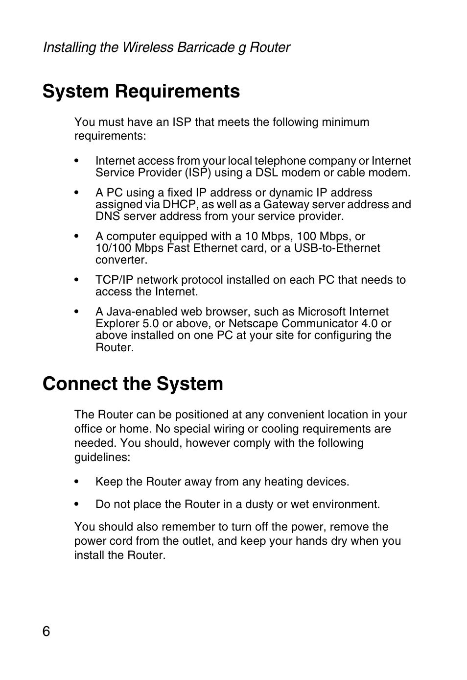 System requirements, Connect the system, System requirements connect the system | SMC Networks SMC Barricade g SMC2804WBR User Manual | Page 16 / 114