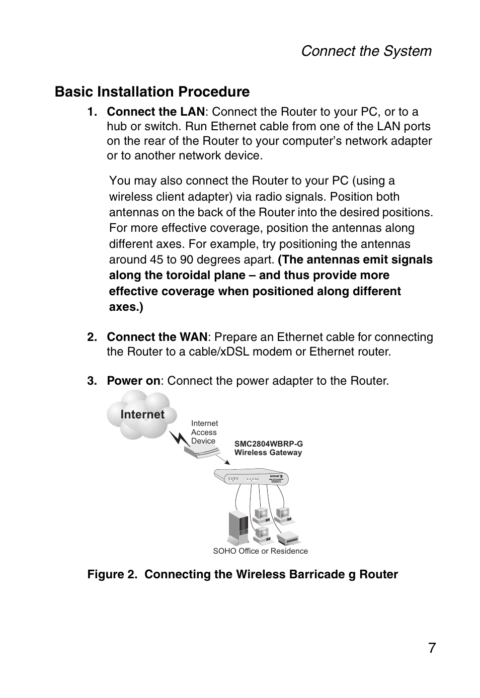 Basic installation procedure, Connect the system 7 basic installation procedure | SMC Networks SMC Barricade g SMC2804WBR User Manual | Page 17 / 114