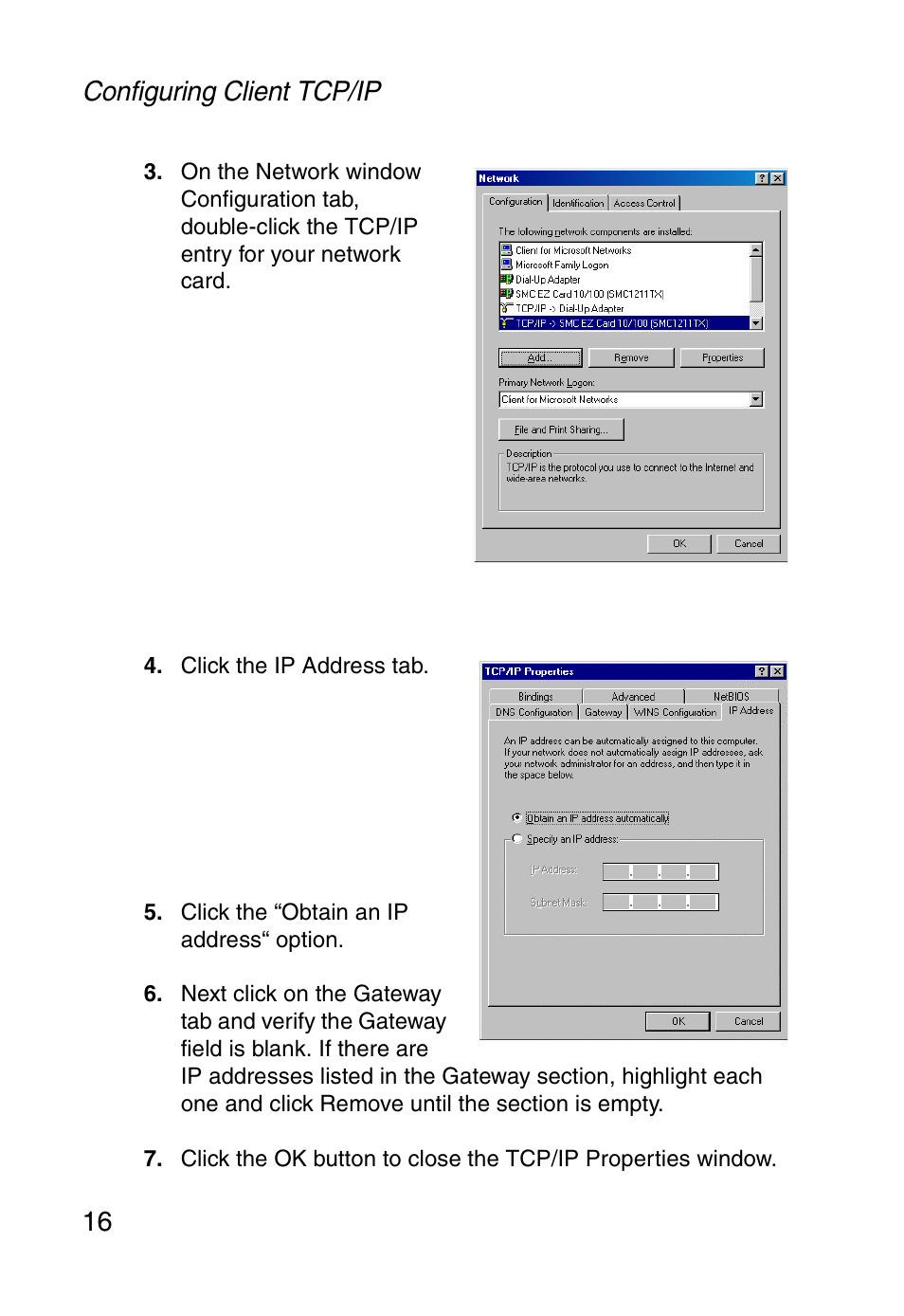 Configuring client tcp/ip 16 | SMC Networks SMC Barricade g SMC2804WBR User Manual | Page 26 / 114