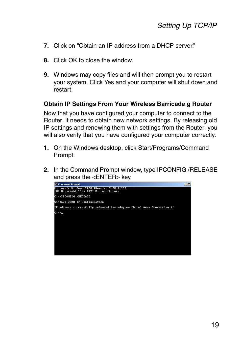 Setting up tcp/ip 19 | SMC Networks SMC Barricade g SMC2804WBR User Manual | Page 29 / 114