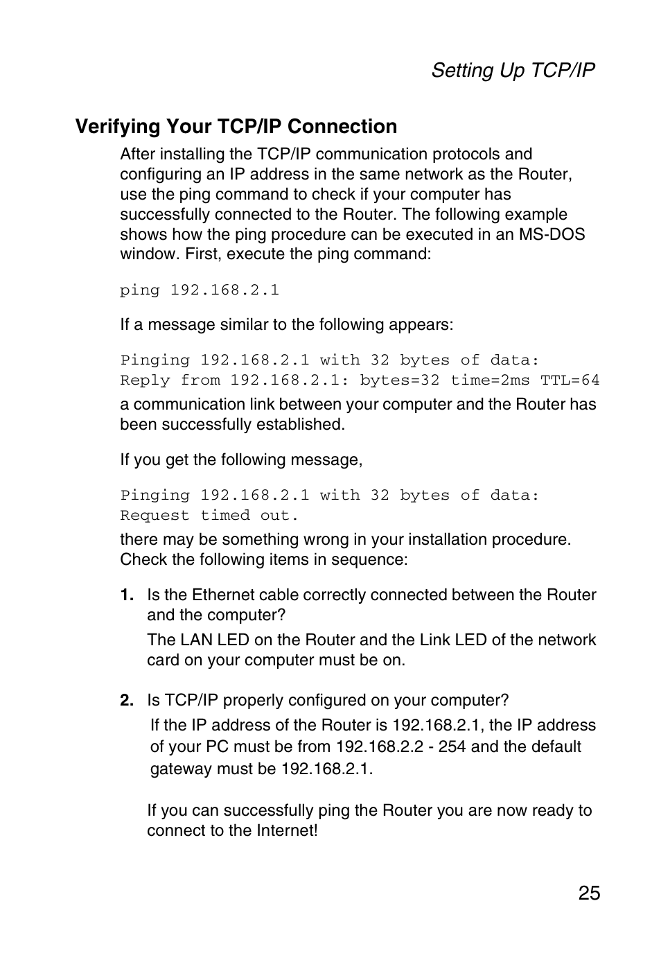 Verifying your tcp/ip connection | SMC Networks SMC Barricade g SMC2804WBR User Manual | Page 35 / 114