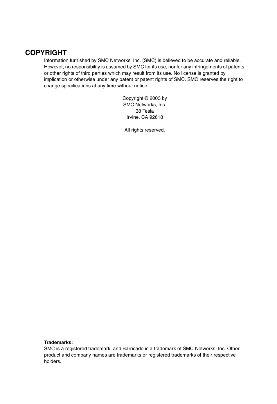 Copyright | SMC Networks SMC Barricade g SMC2804WBR User Manual | Page 4 / 114