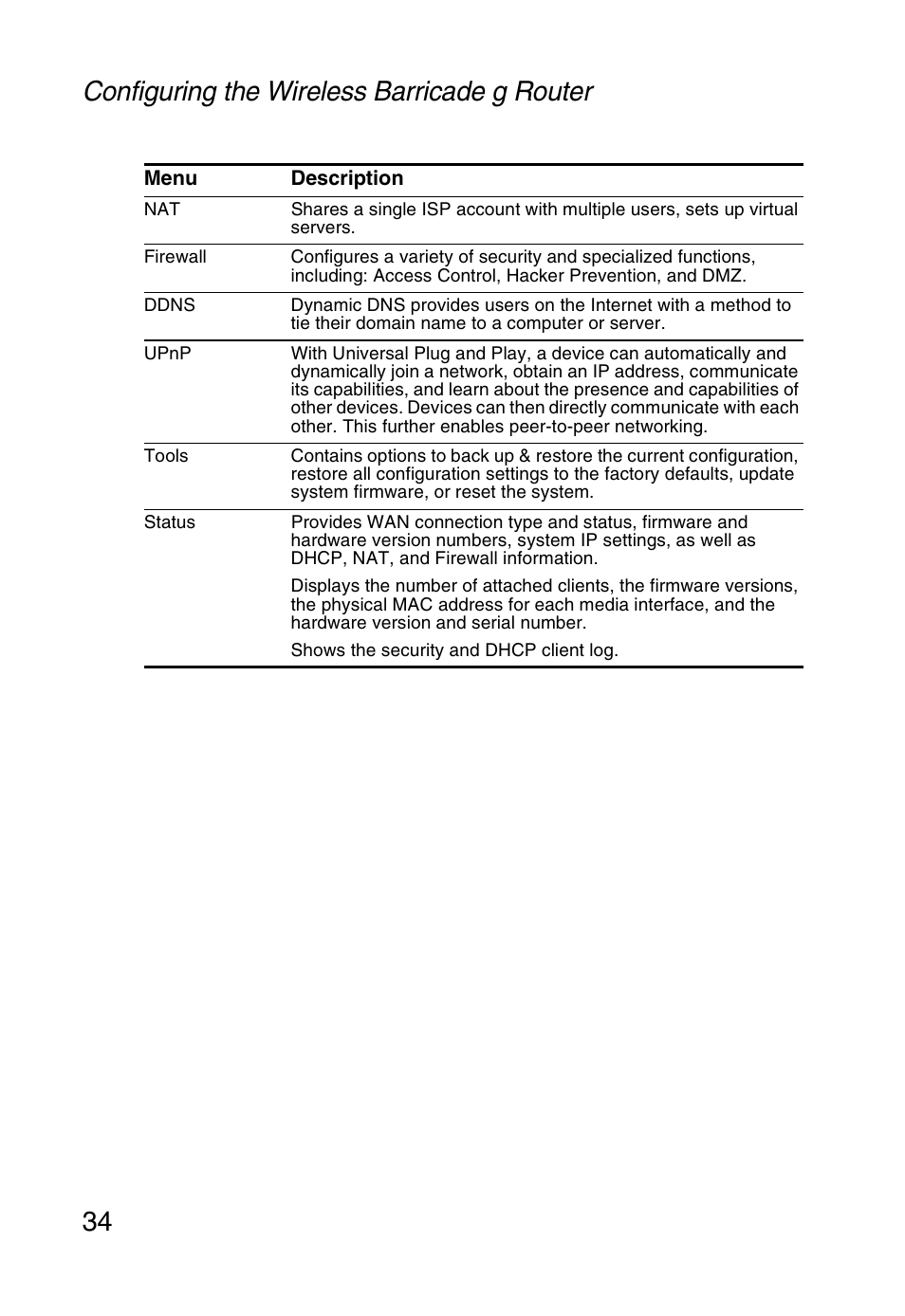 Configuring the wireless barricade g router 34 | SMC Networks SMC Barricade g SMC2804WBR User Manual | Page 44 / 114